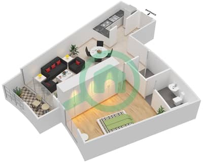 Аль Дана 2 - Апартамент 1 Спальня планировка Единица измерения 9