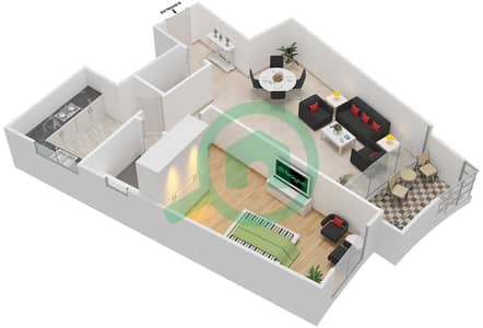 Аль Дана 2 - Апартамент 1 Спальня планировка Единица измерения 7
