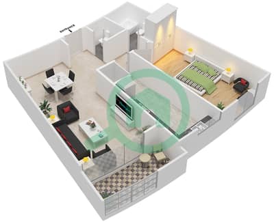 المخططات الطابقية لتصميم الوحدة 5 شقة 1 غرفة نوم - الدانا 2