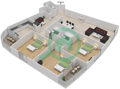 المخططات الطابقية لتصميم النموذج 6 شقة 3 غرف نوم - الدانا 1