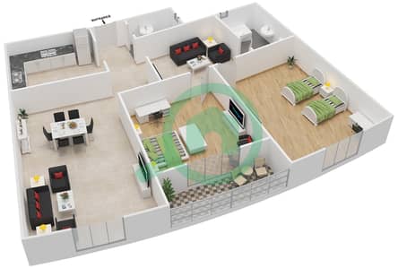 المخططات الطابقية لتصميم النموذج 3 شقة 2 غرفة نوم - الدانا 1