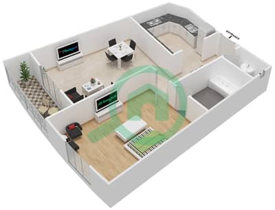 المخططات الطابقية لتصميم النموذج 5 شقة 1 غرفة نوم - الدانا 1