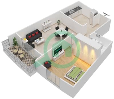 المخططات الطابقية لتصميم النموذج 7 شقة 1 غرفة نوم - الدانا 1