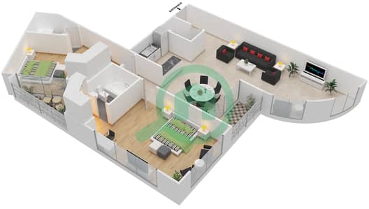 Лаго Виста А - Апартамент 2 Cпальни планировка Тип A101