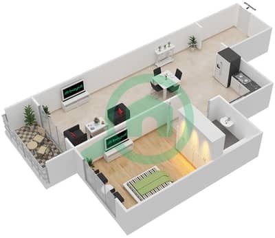 奥克伍德住宅区 - 1 卧室公寓类型／单位I/9戶型图