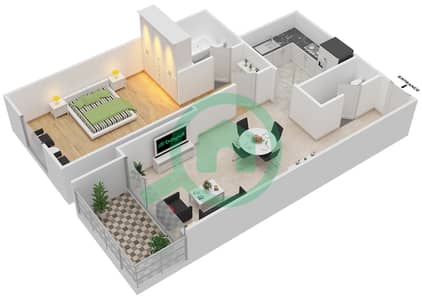 المخططات الطابقية لتصميم النموذج / الوحدة H/8 شقة 1 غرفة نوم - أوك وود ريزيدينسي