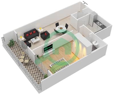 المخططات الطابقية لتصميم النموذج / الوحدة A/1,20 شقة 1 غرفة نوم - أوك وود ريزيدينسي