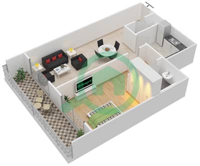 奥克伍德住宅区 - 1 卧室公寓类型／单位A/1,20戶型图