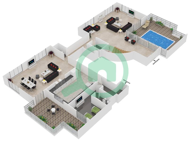 Бахар 4 - Пентхаус 4 Cпальни планировка Тип A Lower Floor image3D
