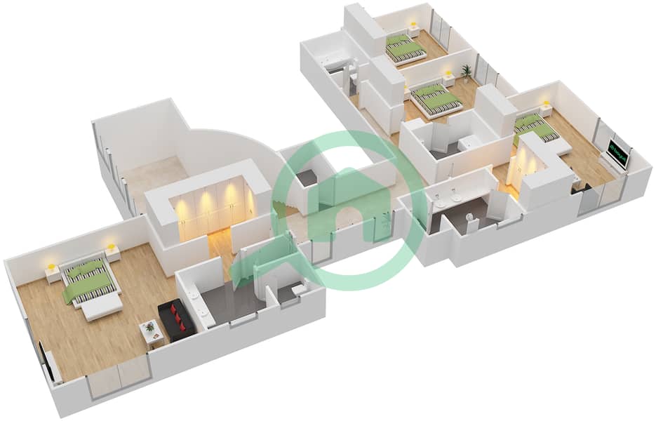Бахар 4 - Пентхаус 4 Cпальни планировка Тип A Upper Floor image3D