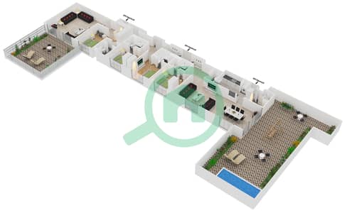المخططات الطابقية لتصميم الوحدة TERRACE شقة 4 غرف نوم - بحر 4
