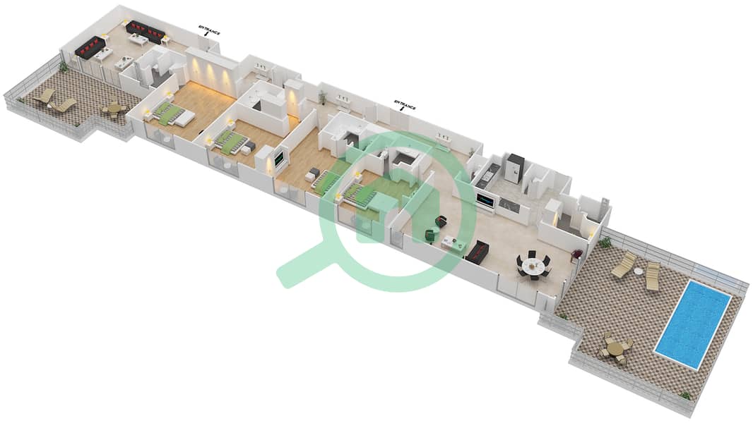 المخططات الطابقية لتصميم الوحدة TERRACE 1 شقة 4 غرف نوم - بحر 4 image3D