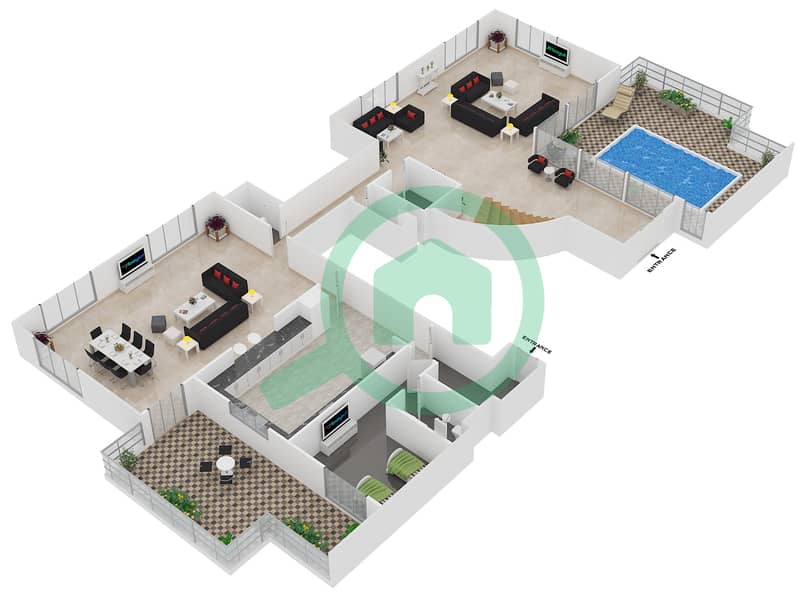 المخططات الطابقية لتصميم النموذج A بنتهاوس 4 غرف نوم - بحر 2 Lower Floor image3D