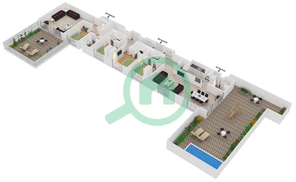 المخططات الطابقية لتصميم الوحدة TERRACE شقة 4 غرف نوم - بحر 2 image3D