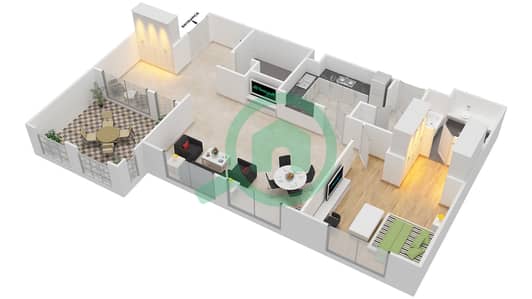 巴哈尔2号楼 - 1 卧室公寓单位U16戶型图