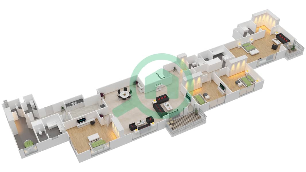 巴哈尔2号楼 - 4 卧室公寓单位U44戶型图 image3D
