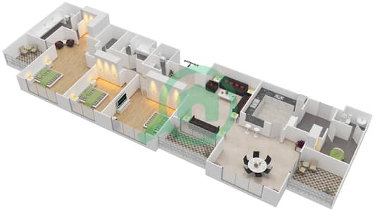 المخططات الطابقية لتصميم الوحدة U32 شقة 3 غرف نوم - بحر 2