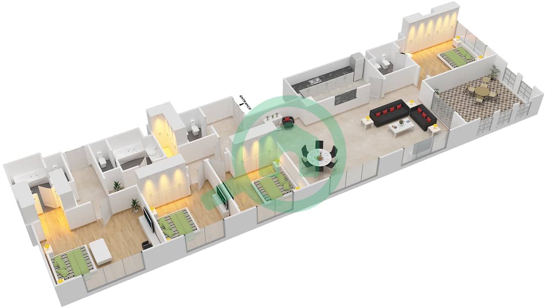 Бахар 2 - Апартамент 4 Cпальни планировка Единица измерения U41 image3D