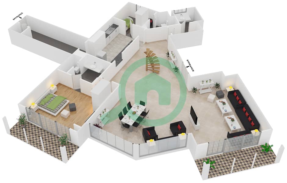 Бахар 2 - Апартамент 4 Cпальни планировка Единица измерения DUPLEX Lower Floor image3D