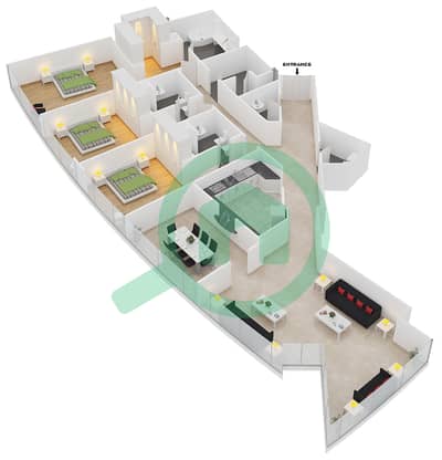 المخططات الطابقية لتصميم النموذج E1 شقة 3 غرف نوم - الفتان مارين تاورز