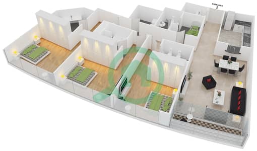 المخططات الطابقية لتصميم النموذج B1 شقة 3 غرف نوم - الفتان مارين تاورز