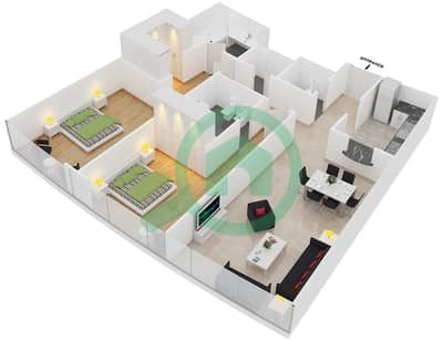 المخططات الطابقية لتصميم النموذج A3 شقة 2 غرفة نوم - الفتان مارين تاورز