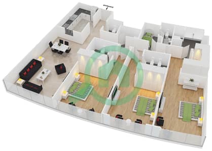 Al Fattan Marine Towers - 3 Bedroom Apartment Type A2 Floor plan