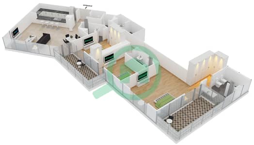 Al Bateen Towers - 3 Bed Apartments Type A3D Floor plan
