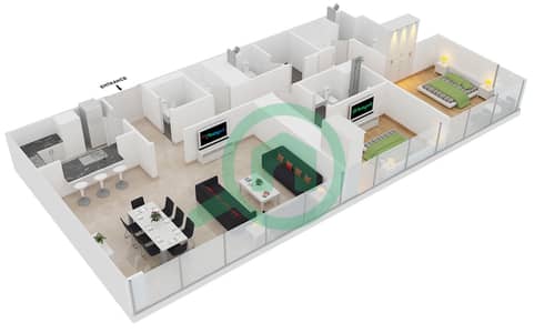 المخططات الطابقية لتصميم النموذج A2G شقة 2 غرفة نوم - أبراج البطين