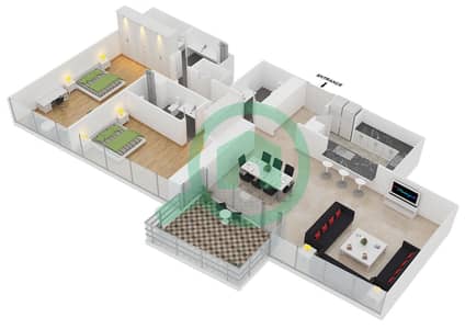 阿尔巴蒂恩大厦 - 2 卧室公寓类型A2B戶型图