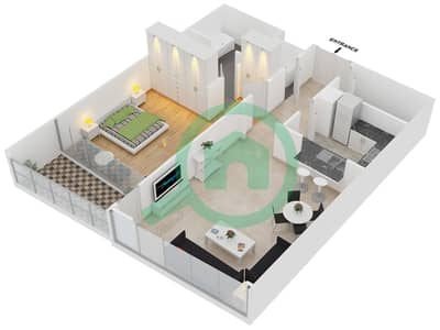 Al Bateen Towers - 1 Bedroom Apartment Type A1F Floor plan