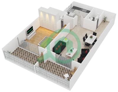 المخططات الطابقية لتصميم النموذج A/B1 شقة 1 غرفة نوم - برج ارمادا 2