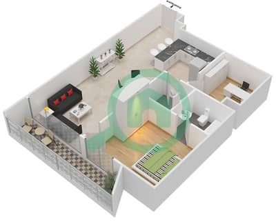 المخططات الطابقية لتصميم النموذج 3 شقة 1 غرفة نوم - برج ليليان