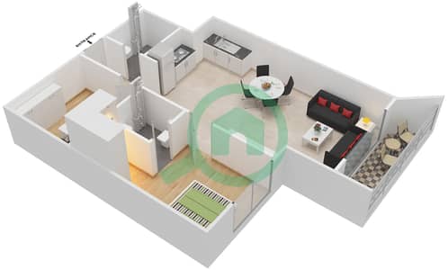 المخططات الطابقية لتصميم النموذج 1 شقة 1 غرفة نوم - برج ليليان