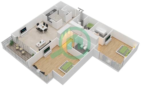 المخططات الطابقية لتصميم النموذج 2B-C شقة 2 غرفة نوم - جرين ليك 3