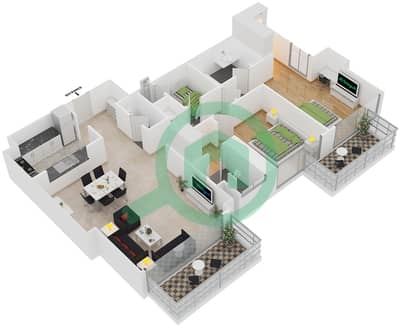 Айго 101 Тауэр - Апартамент 2 Cпальни планировка Тип A1 FLOOR 21-35