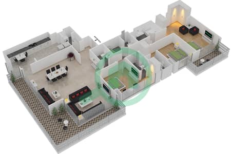 Айго 101 Тауэр - Апартамент 3 Cпальни планировка Тип A1 FLOOR 37-38