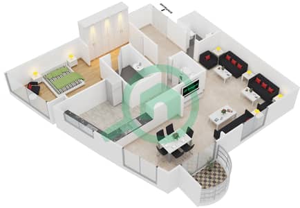 المخططات الطابقية لتصميم النموذج O1 شقة 1 غرفة نوم - برج أيكون 2