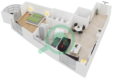 المخططات الطابقية لتصميم النموذج A1 شقة 1 غرفة نوم - برج أيكون 2