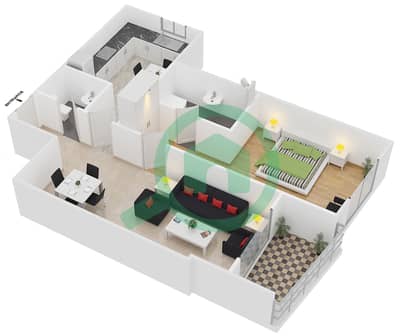 标志2号大厦 - 1 卧室公寓类型D1戶型图