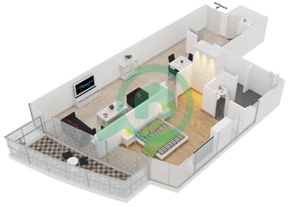المخططات الطابقية لتصميم النموذج E1 شقة 1 غرفة نوم - برج لاجونا