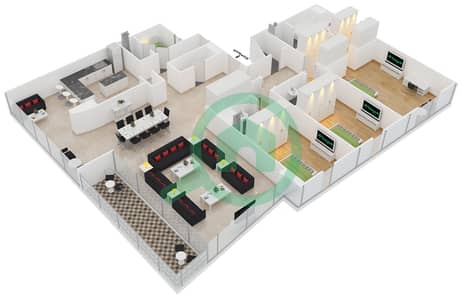 المخططات الطابقية لتصميم النموذج C شقة 3 غرف نوم - برج مدينة