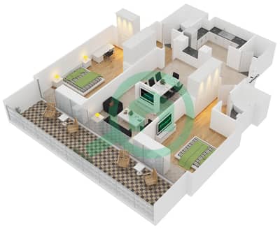 المخططات الطابقية لتصميم النموذج 3 شقة 2 غرفة نوم - جولد كريست فيوز 1