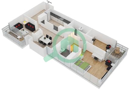 المخططات الطابقية لتصميم النموذج 5 شقة 1 غرفة نوم - جولد كريست فيوز 1
