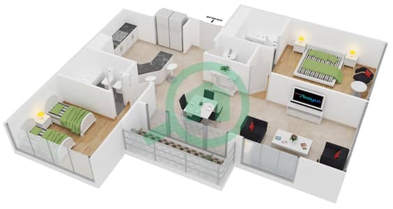 湖畔公寓 - 2 卧室公寓类型H戶型图