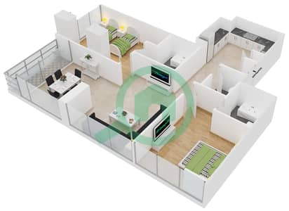 湖畔公寓 - 2 卧室公寓类型F戶型图