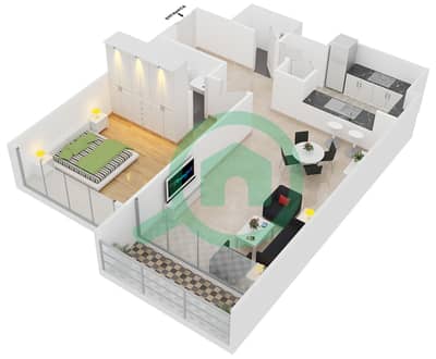 المخططات الطابقية لتصميم النموذج C1 شقة 1 غرفة نوم - ليك سايد ريزيدنس