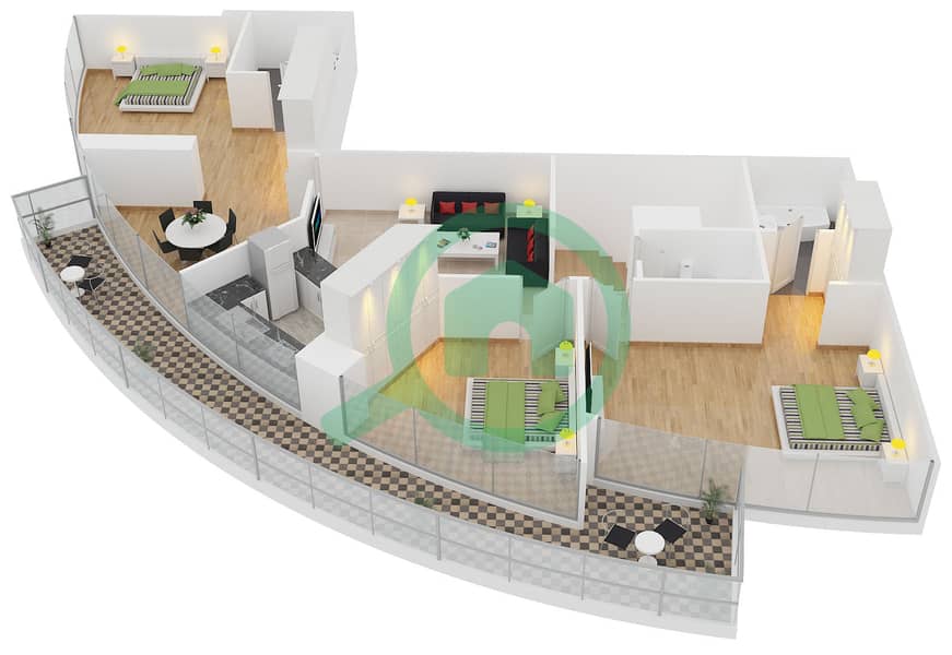 المخططات الطابقية لتصميم النموذج 33 بنتهاوس 4 غرف نوم - برج سابا 2 Floor 35 image3D