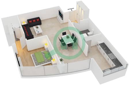 Saba Tower 3 - 1 Bed Apartments Type 12b Floor plan