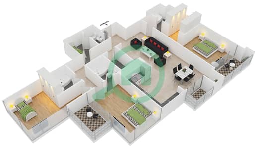 جولد كريست فيوز 2 - 3 غرفة شقق نوع 3 مخطط الطابق